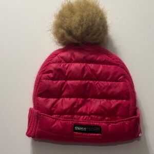 Swiss Tech pink Knit Beanie with Tan Pom